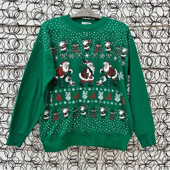 Vintage 80s Nutcracker Ugly Christmas Sweatshirt Puff Print Santa Design Green M - Picture 1 of 5